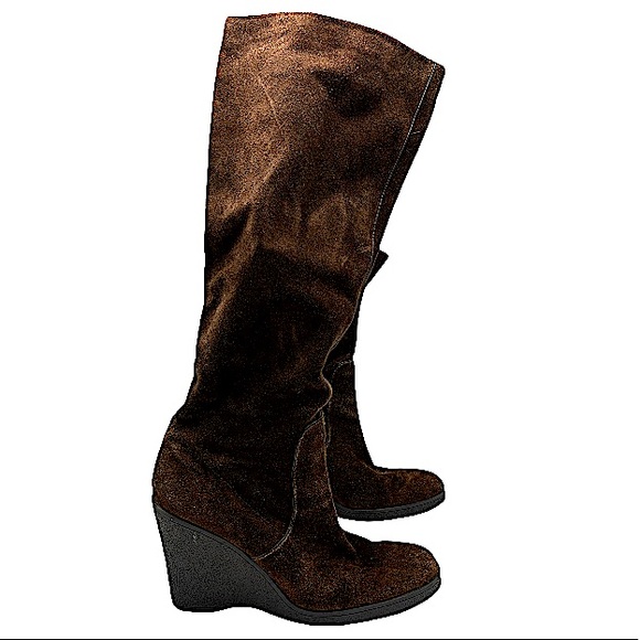 Calvin Klein brown leather boots size 8 wedge - Picture 3 of 8